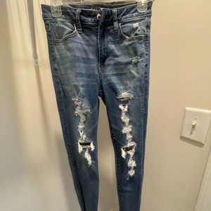 American Eagle High Rise Dark Wash Distressed Skinny Jeans